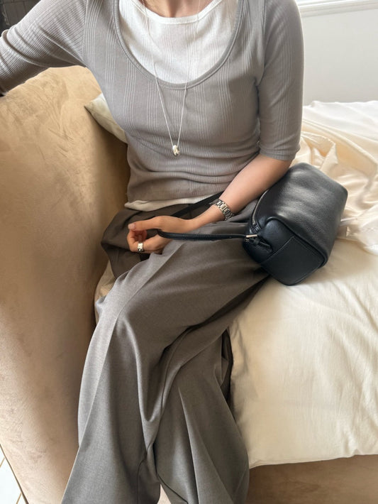 Neutral Layered Ribbed Top