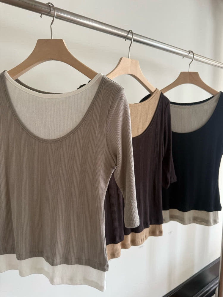 Neutral Layered Ribbed Top