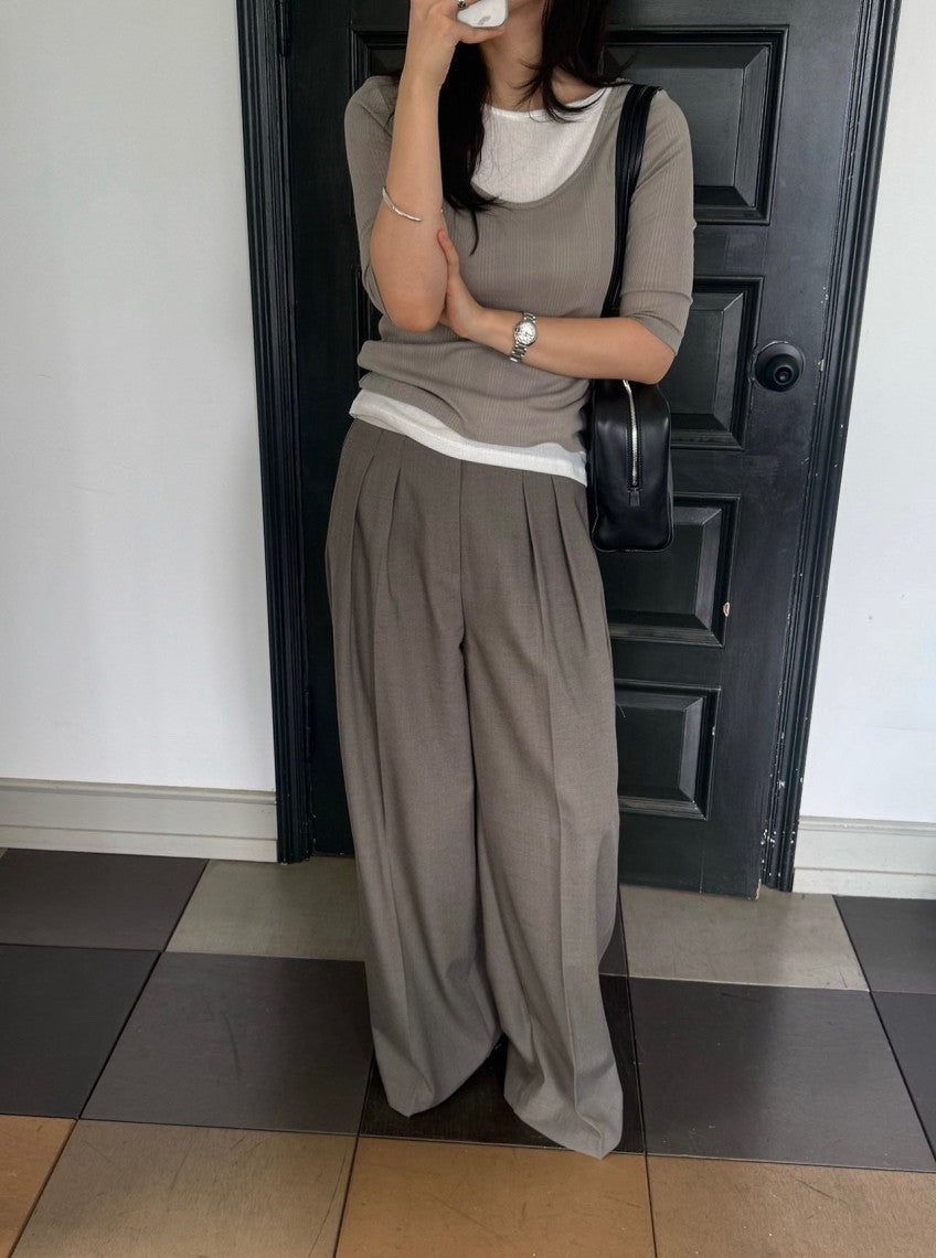 Neutral Layered Ribbed Top
