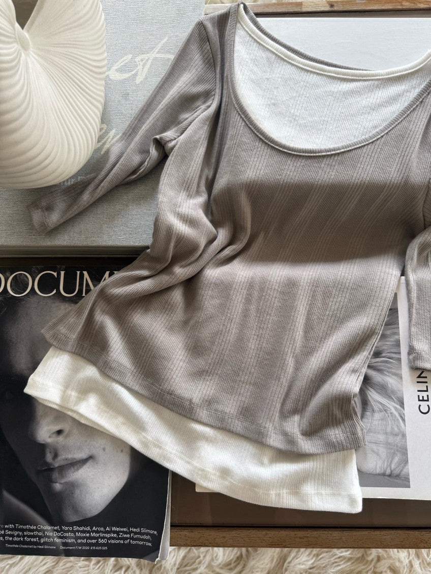 Neutral Layered Ribbed Top