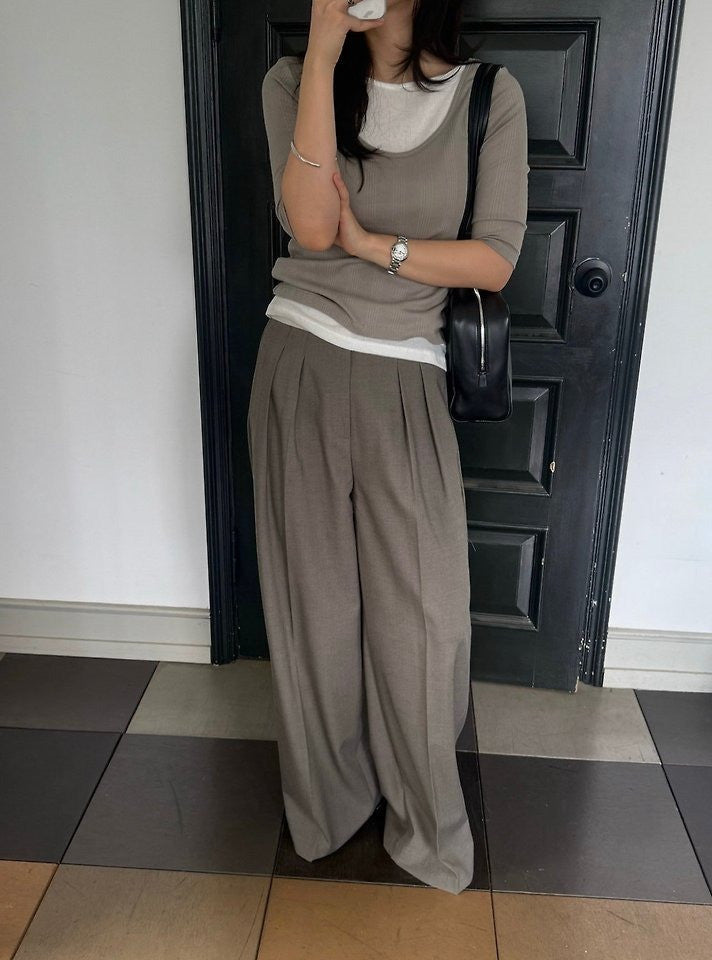 Hau Contrast-Waist Wide-Leg Trousers