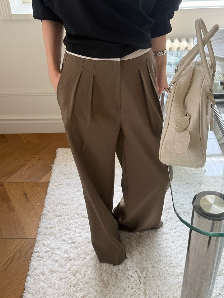 Hau Contrast-Waist Wide-Leg Trousers