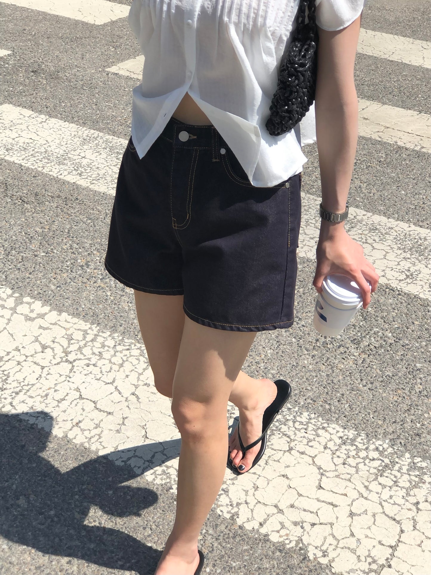 Pannel denim shorts